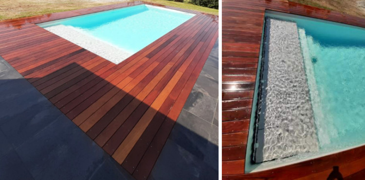 Akoya, la piscine coque brevet&eacute;e, avec volet immerg&eacute; sous plage d'Aboral
