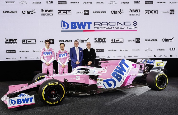 Les 2 pilotes Lance Stroll et Sergio Perez, Otmar Szafnauer et Andreas Wei&szlig;enbacher