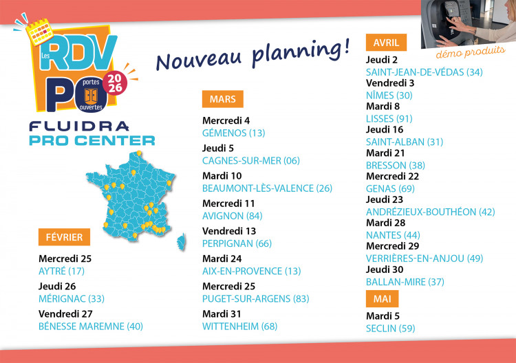 calendrier des Rendez-Vous Portes Ouvertes Fluidra PRO Center calendrier des Rendez-Vous Portes Ouvertes Fluidra PRO Center