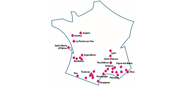 Carte de France 2020 des associ&eacute;s pisciniers ind&eacute;pendants La Coop&eacute;rative des Pisciniers