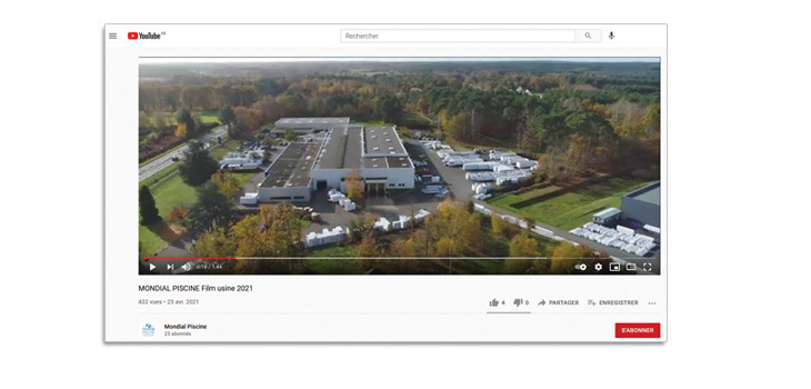 Capture d'&eacute;cran de la vid&eacute;o de l'usine Mondial Piscine sur la plateforme You Tube 