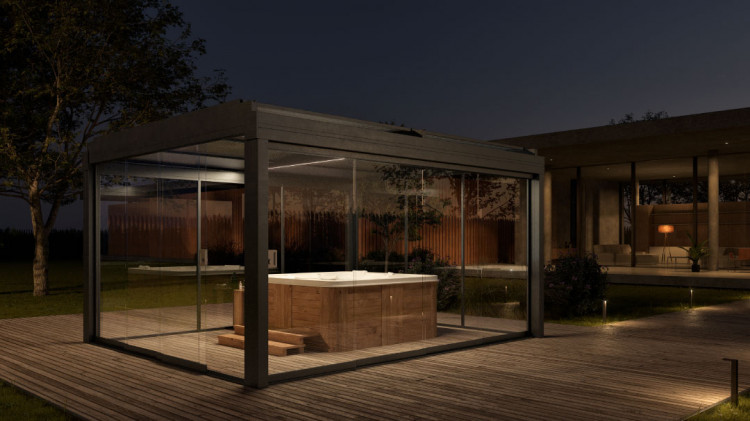 Abri de spa avec panneaux solaires H&eacute;lios de nuit Abrisol