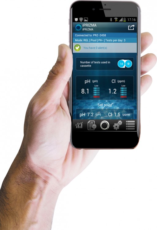 Application iPrizma d'Ocedis controle param&egrave;tres traitement eau piscine appareil Prizma