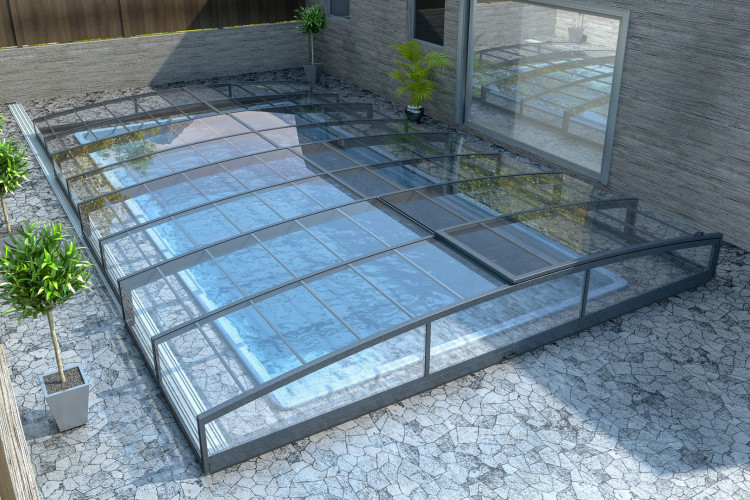 Abri piscine Horizon High d'Aquacomet tr&egrave;s plat 