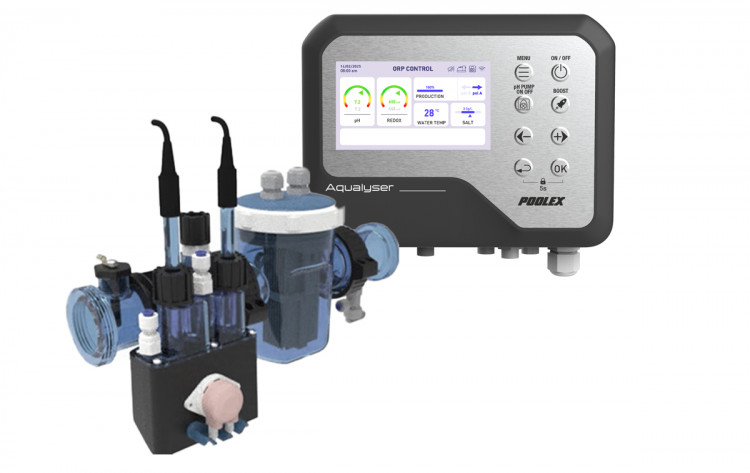 &Eacute;quipement local technique piscine : &eacute;lectrolyseur Aqualyser Poolex version Flex avec cellule et sondes