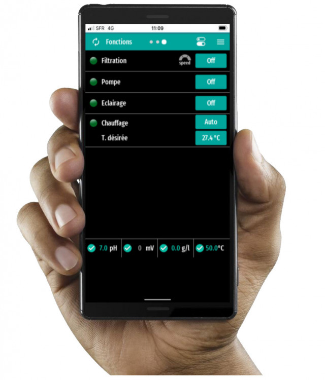 La piscine peut &ecirc;tre g&eacute;r&eacute; via l'application mobile d&eacute;di&eacute;e