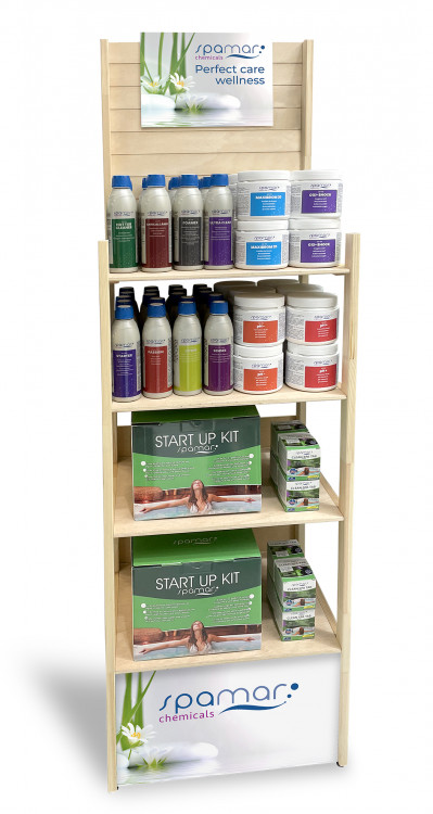 nouveau pr&eacute;sentoir SPAMAR gamme produits spa Piscimar