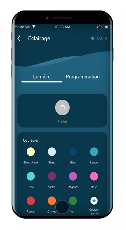 Gestion de l'&eacute;clairage de la piscine via l'application li&eacute;e au coffret &eacute;lectrique tild