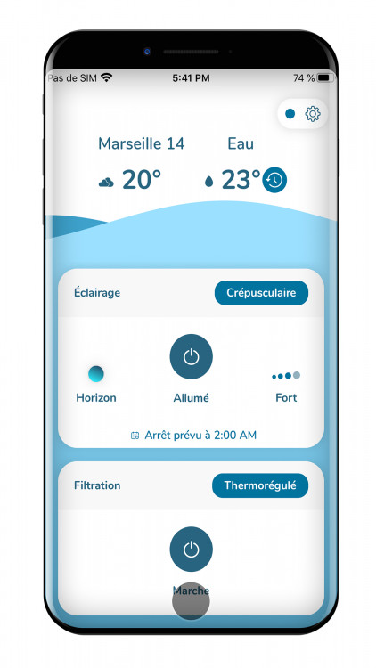 Application pour g&eacute;rer ses &eacute;quipements depuis son Smartphone ici &eacute;clairage et filtration