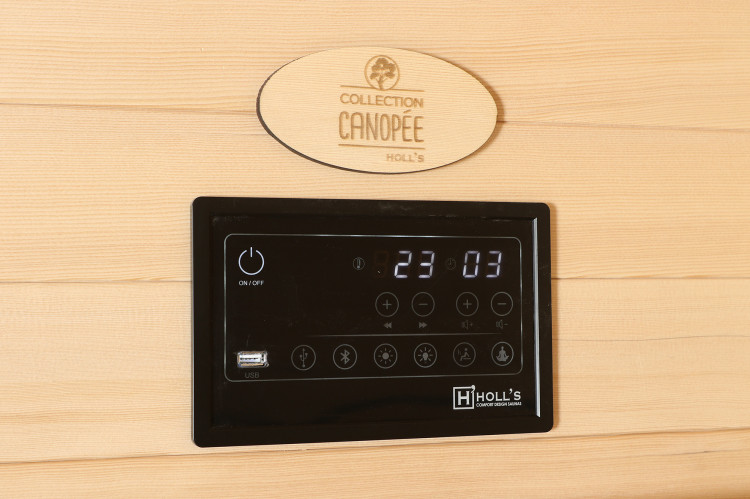 Syst&egrave;me audio Bluetooth cabine sauna infrarouge Canop&eacute;e de Holl's chez Poolstar