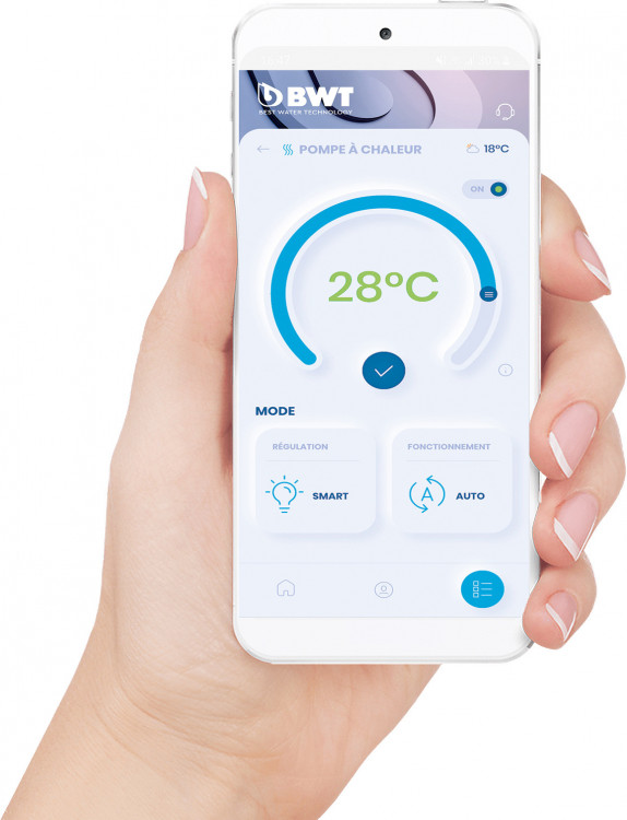 Appli smartphone Best Water Technology contr&ocirc;le de la pompe &agrave; chaleur piscine  BWT Inverter Connect