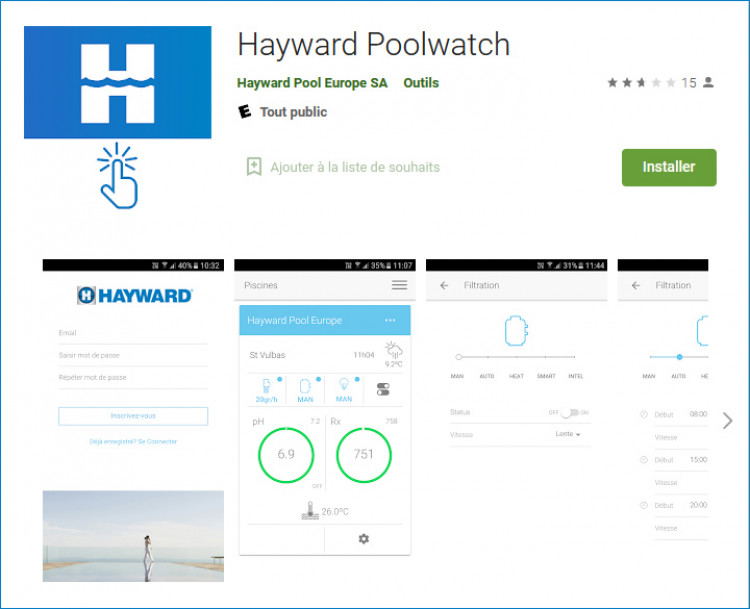 Application Hayward Poolwatch t&eacute;l&eacute;chargeable sur Google Play