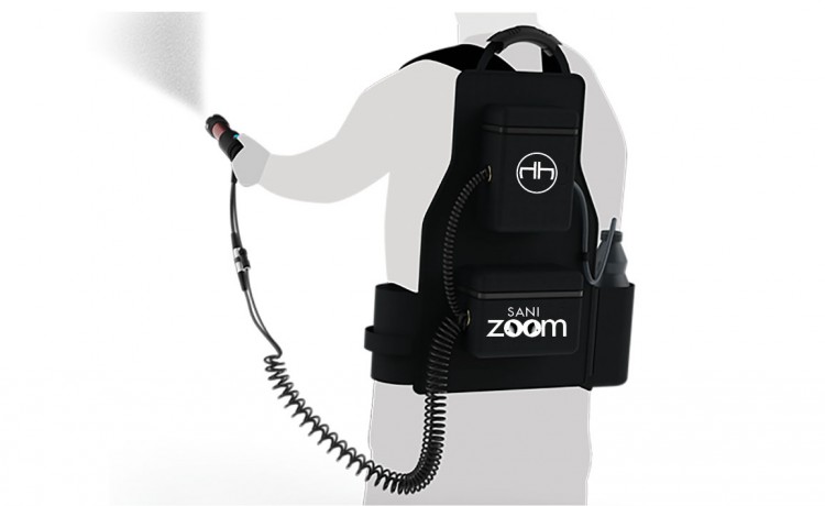 Sani Zoom est un syst&egrave;me de baguette brumisante dot&eacute;e d'une petite alimentation pour projeter les micro-goutelettes d&eacute;sinfectantes
