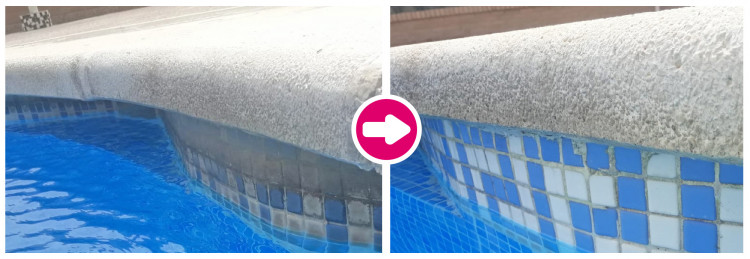 ligne d'eau avant - apr&egrave;s nettoyage par produit Behq