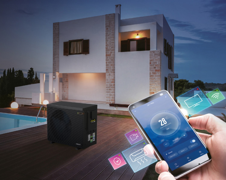 Pompe &agrave; chaleur connect&eacute;e Poolex Jet Pro pilot&eacute;e &agrave; distance depuis un smartphone gr&acirc;ce &agrave; l'application Poolex