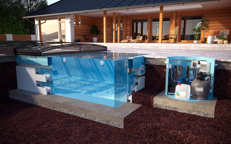 puits technique &eacute;quipements piscine enterr&eacute;s Albixon