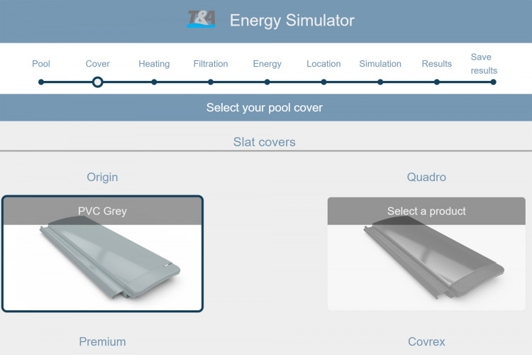 Simulateur d'&eacute;conomies d'&eacute;nergie T&A en ligne choix lames couverture piscine