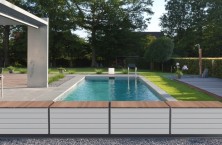 Un banc coffre qui habille &eacute;l&eacute;gamment la couverture automatique de la piscine
