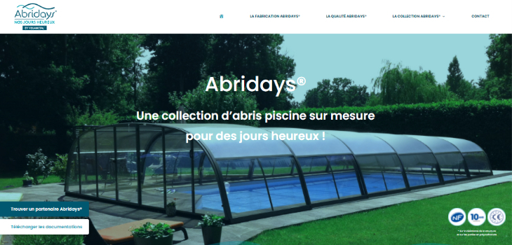 Nouveau site web marque d'abris piscine Abridays&reg;