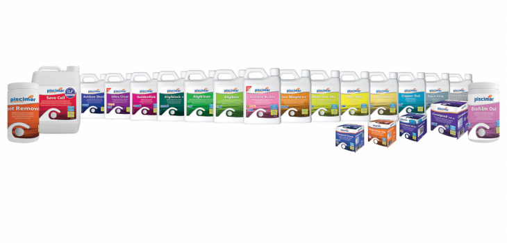 Gamme de produits de traitement de l'eau des piscines et des spas Piscimar