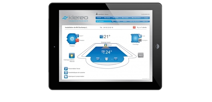 Tablette &eacute;quip&eacute;e de Klereo Connect
