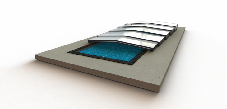 Abri piscine extra bas angulaire Angulys semi-ferm&eacute;