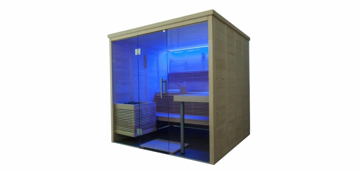 sauna Blance View &eacute;clairage leds bleues SCP Sentiotec