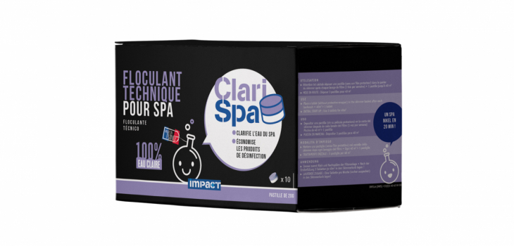 pastilles pr&eacute;dos&eacute;es concentr&eacute;es 10 g floculant technique pour spa Clari Spa d'Impact