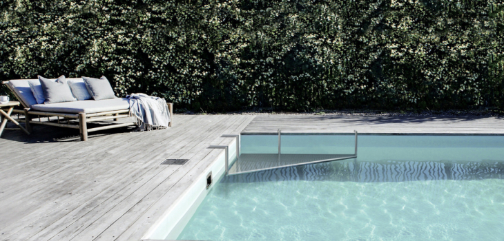 lounge plateforme immerg&eacute; amovible angle piscine acier inoxydable Lazy Layer