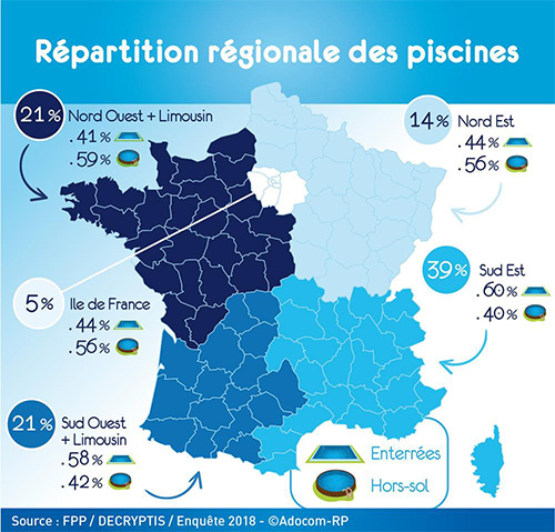 CArte de France r&Atilde;&copy;partition r&Atilde;&copy;gionale des piscines en France - FPP